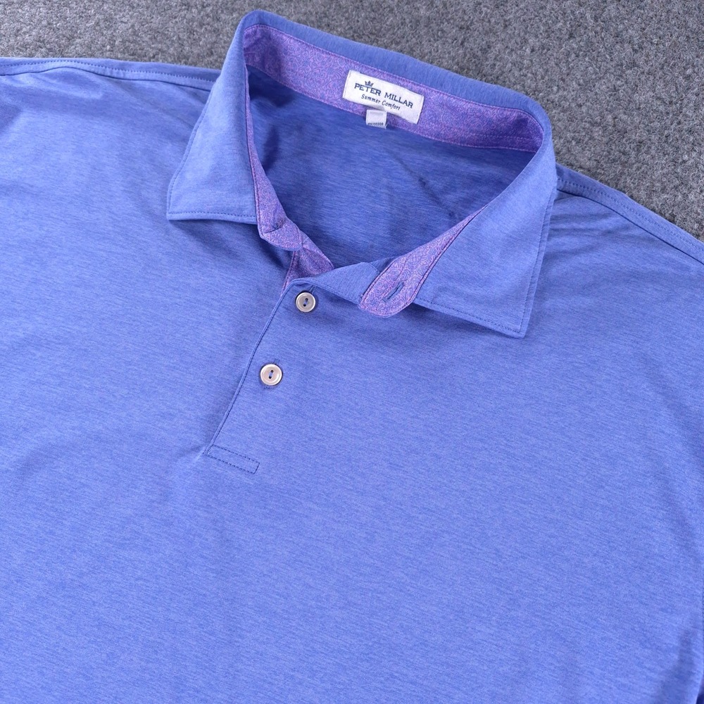 Peter Millar Summer Comfort Polo Shirt Mens XL Blue Heather MF21EK31S Golf